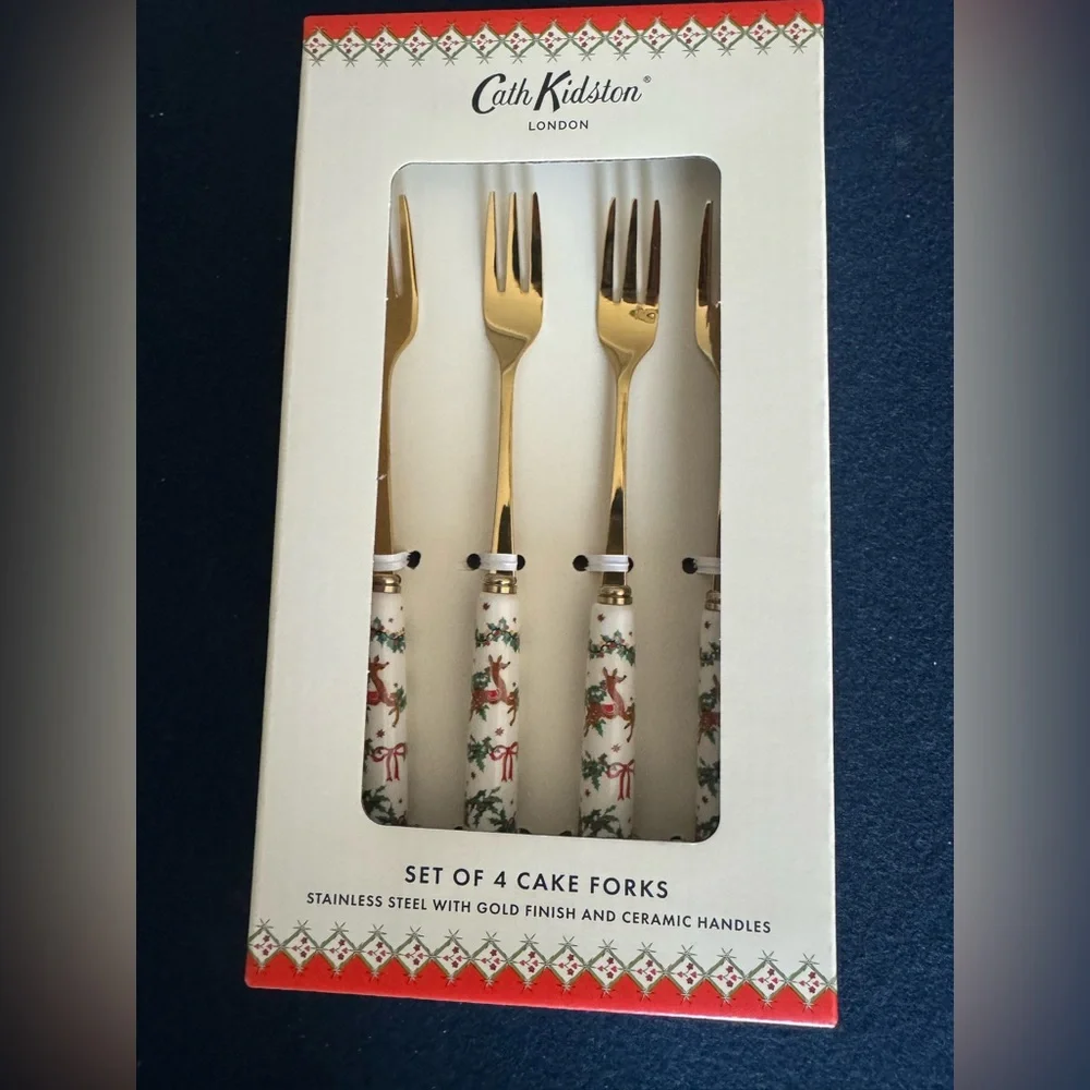 Cath Kidston set of 4 stainless steel/gold finish/ceramic handled holiday forks